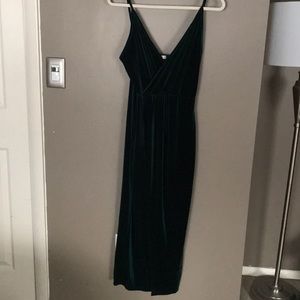 Mikey & Joey Green Velvet Faux Wrap Midi Dress